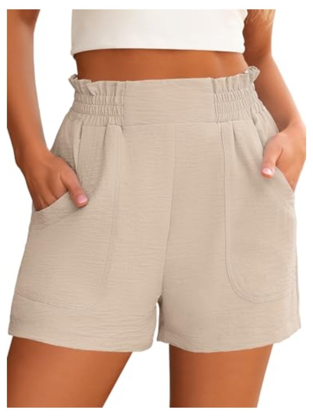 High Waisted Wide Leg Summer Shorts Elastic Waist Pockets Casual Beach